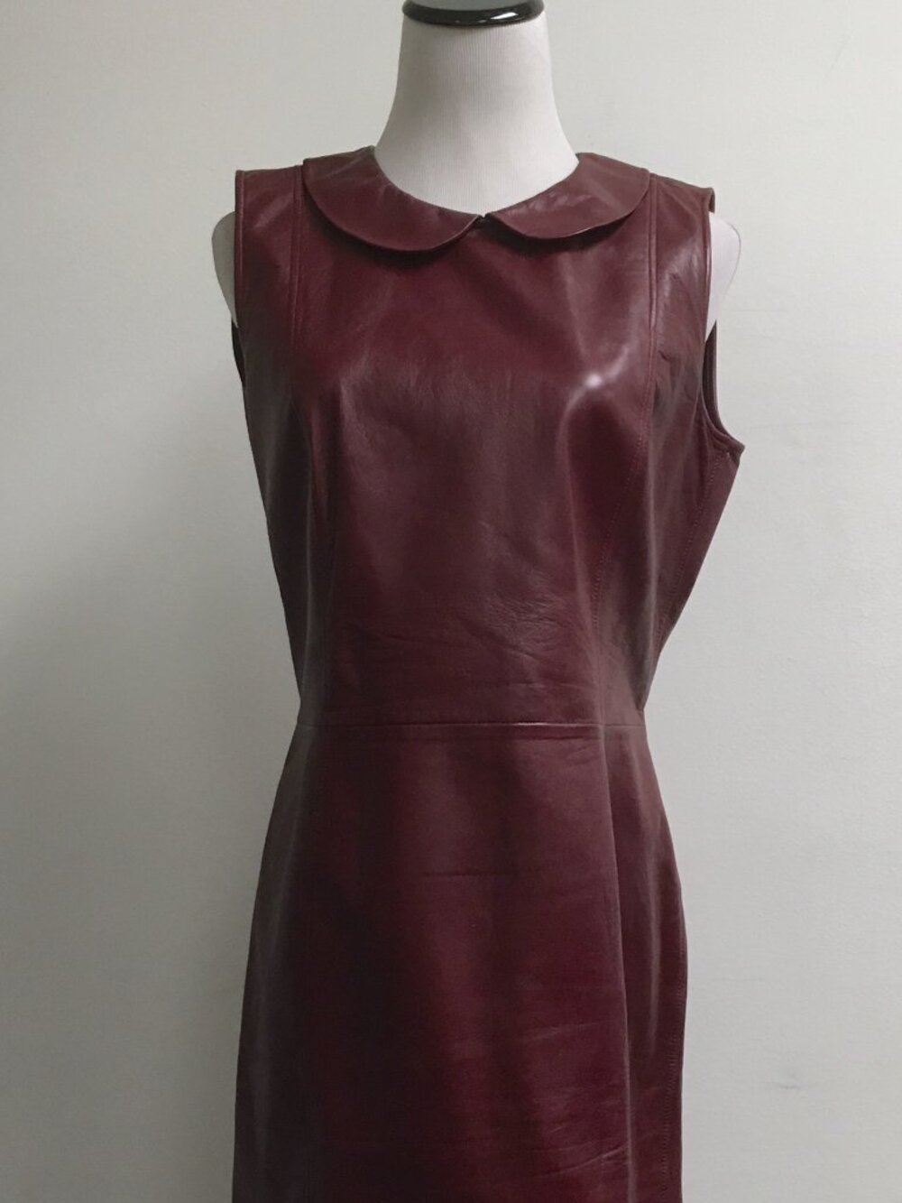 Emporio Giorgio Armani Maroon dark red lamb leather sleeveless dress i46 vintage